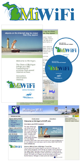 Michigan web design, government web design, municipal web design, MiWiFi logo and marketing collateral